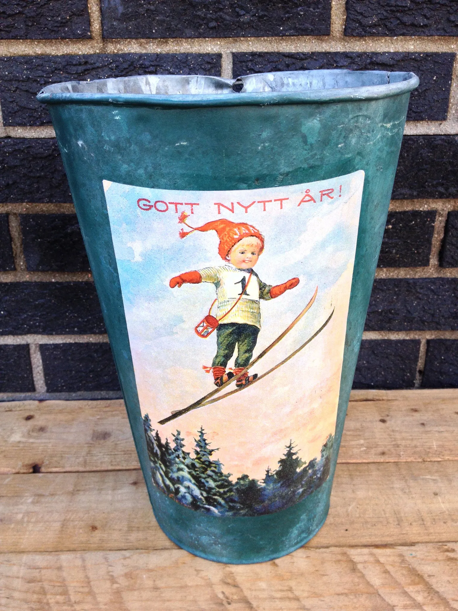 Vintage Maple Sap Can - Vintage Skier Girl Getting Air