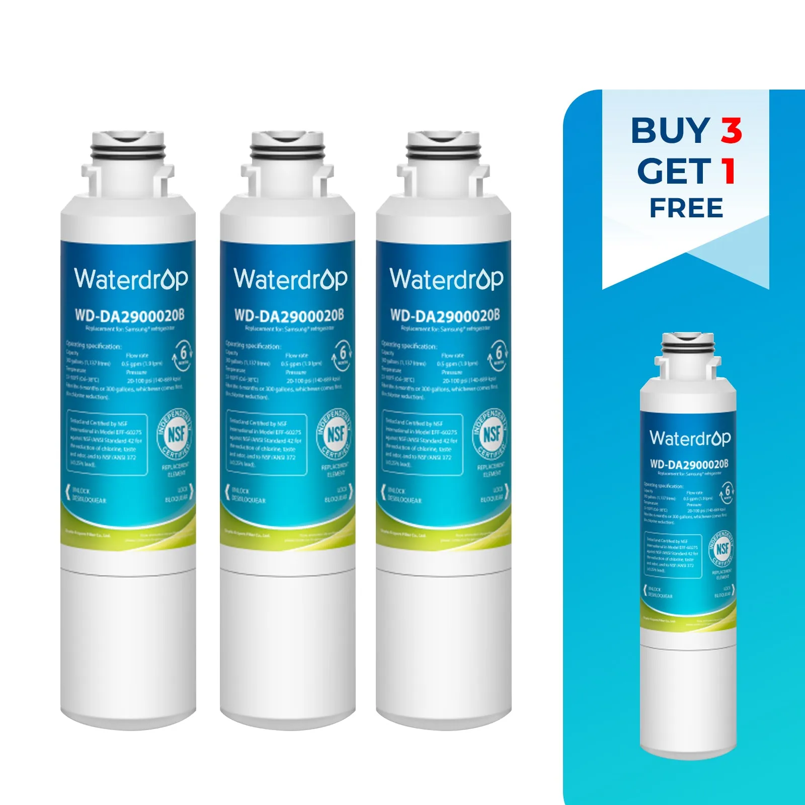 Waterdrop Replacement for Samsung DA29-00020B Refrigerator Water Filter