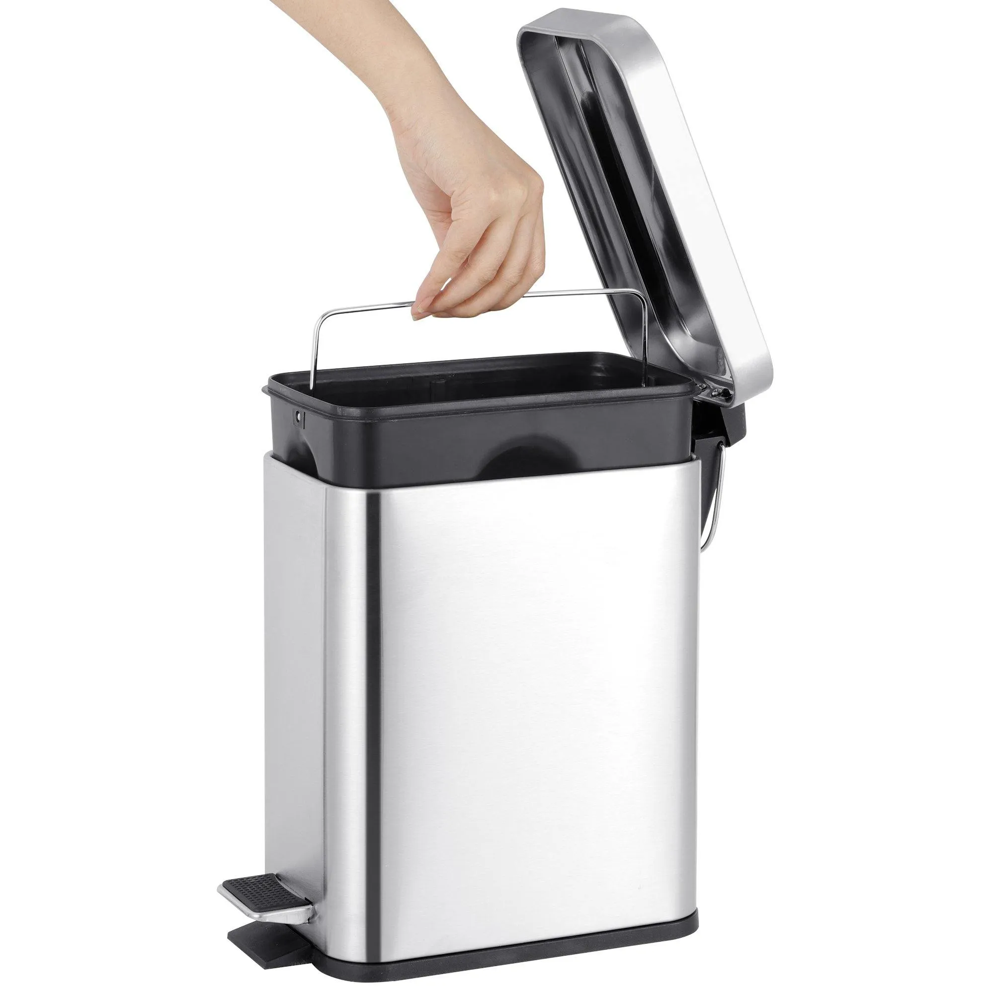 ZENY™ 1.3 Gallon Rectangular Small Trash Can with Removable Inner Wastebasket, Stainless Steel Step